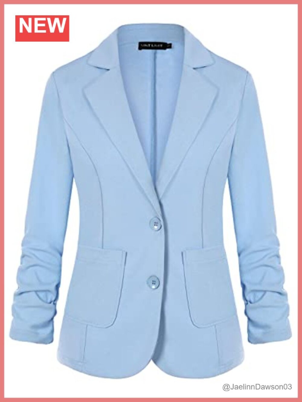 Womens 3/4 Ruched Sleeve Blazer Notched Lapel Button Front Jacket